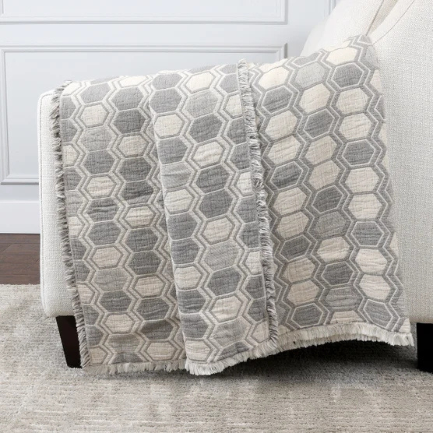 LIFE COMFORT - Jeté en Coton Réversible-reversible-cotton-throw-gris-grey-1726023-1980953