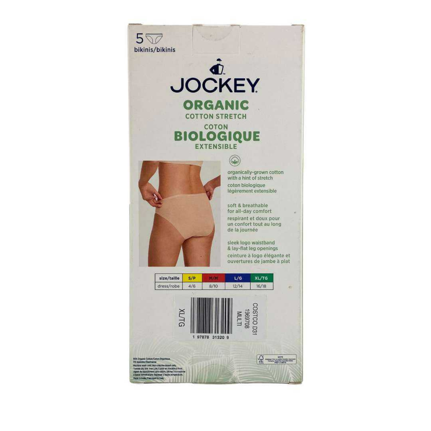 JOCKEY - Paquet de 5 Culottes Bikini pour Femme-Coton-Biologique-Organic-cotton-Womens-5-Pack-Bikinis-Noir-Beige-Blanc-Black-White-1969708