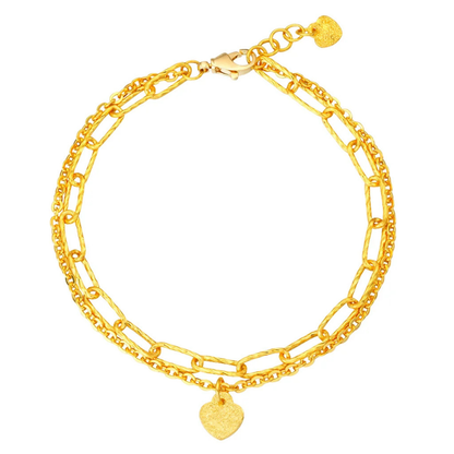 Bracelet à Maillons en Perles et Trombones avec Breloque de Coeur en Or Jaune 24 Carats-24kt-yellow-gold-paperclip-&-bead-bracelet-with-heart-charm-18kt-clasp-costco-1373343