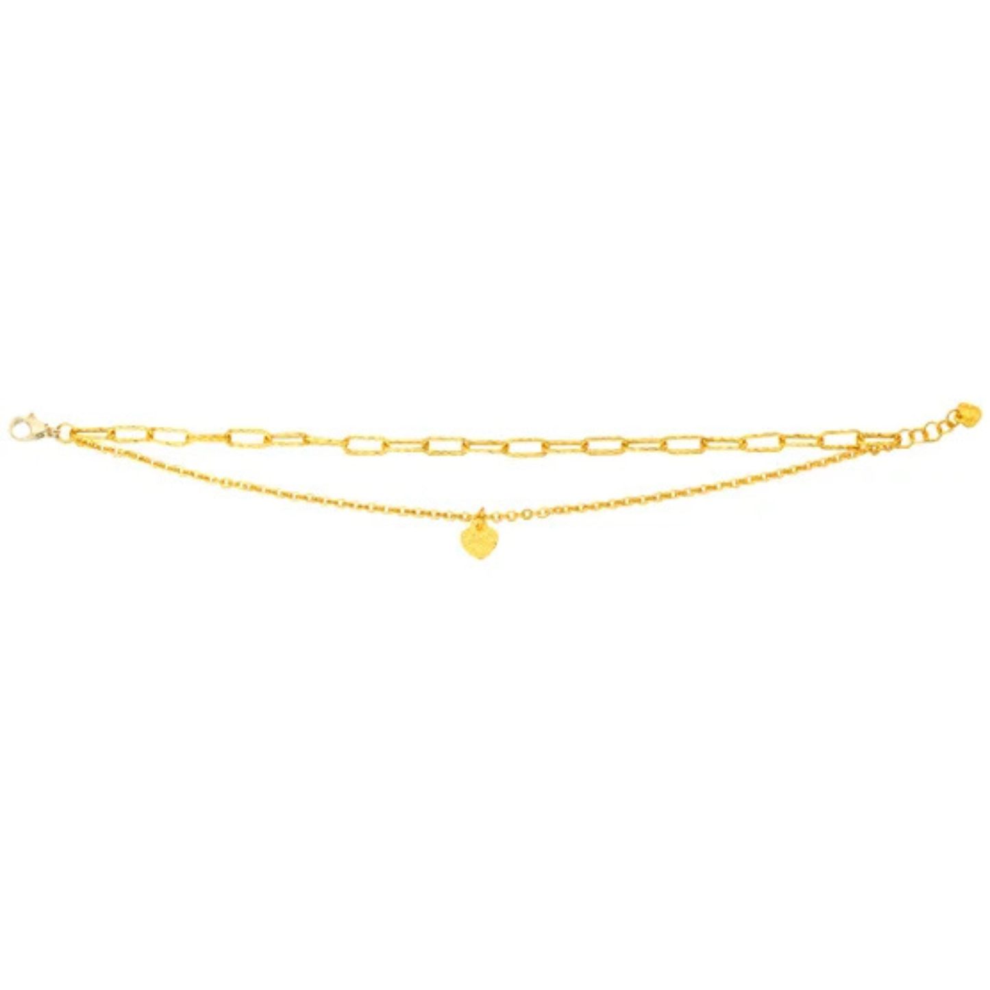 Bracelet à Maillons en Perles et Trombones avec Breloque de Coeur en Or Jaune 24 Carats-24kt-yellow-gold-paperclip-&-bead-bracelet-with-heart-charm-18kt-clasp-costco-1373343-2