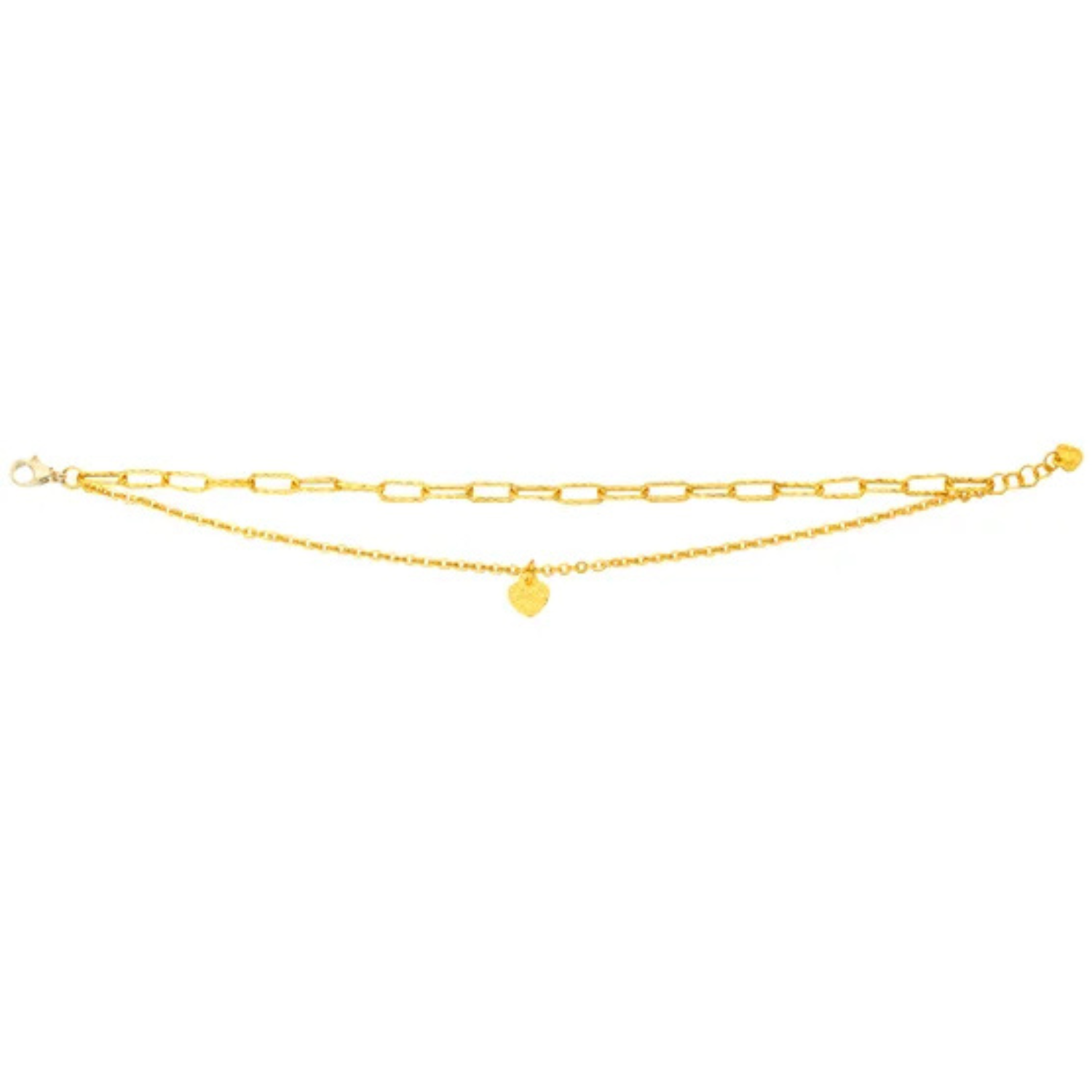 Bracelet à Maillons en Perles et Trombones avec Breloque de Coeur en Or Jaune 24 Carats-24kt-yellow-gold-paperclip-&-bead-bracelet-with-heart-charm-18kt-clasp-costco-1373343-2