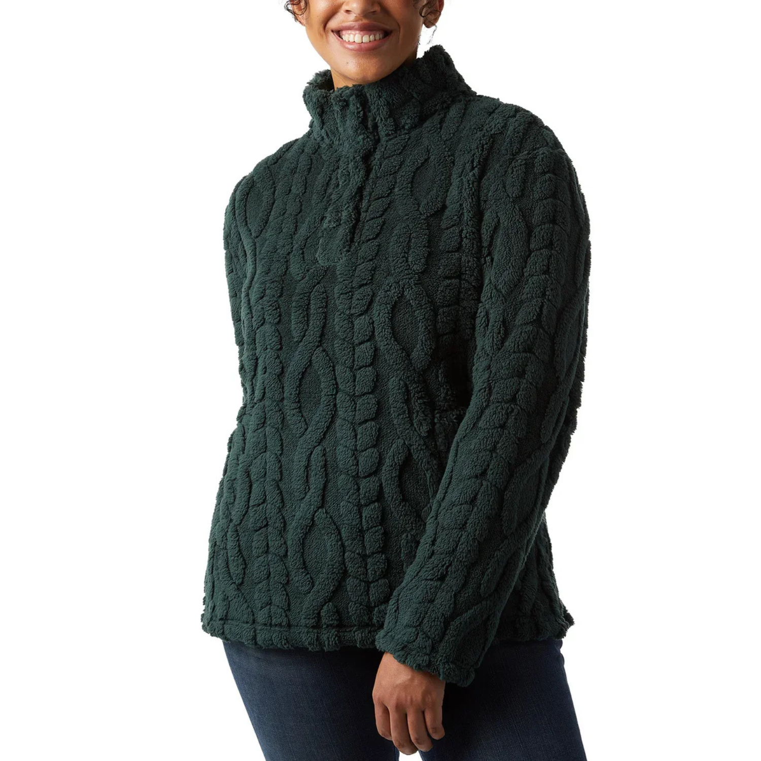 32°HEAT - Chandail en Sherpa Torsadé pour Femme-Womens-Cable-Sherpa-Pullover-Vert-Green-1816001