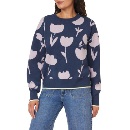 SCOTCH & SODA - Chandail pour Femme-Womens-Crewneck-Sweater-Marine-Fleur-Mauve-Navy-Flower-purple-1945301-1948207