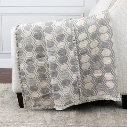 LIFE COMFORT - Jeté en Coton Réversible-reversible-cotton-throw-gris-grey-1726023-1980953