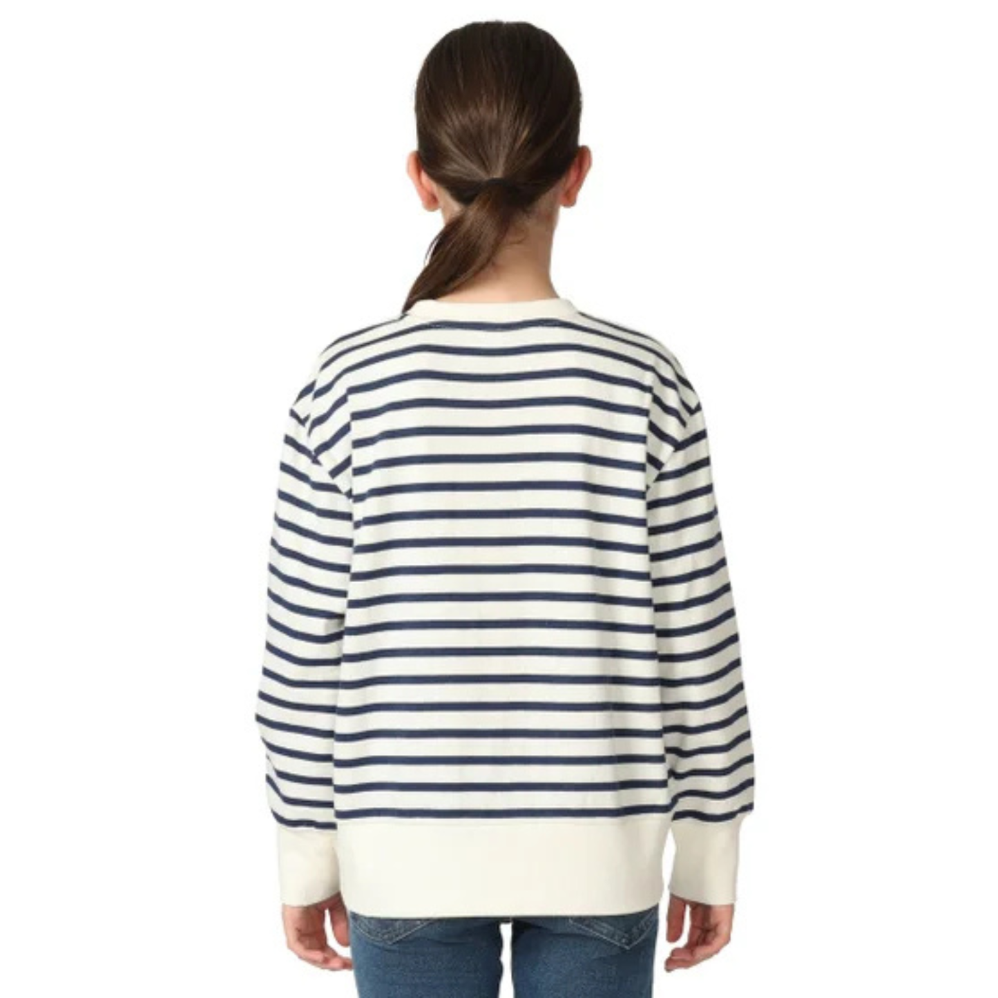GAP KIDS -Chandail en Molleton à Col Rond pour Fille-Girls-Crew-Sweatshirt-Ligné-Marine-Blanc-Coeur-Rouge-Multi-Stripe-Navy-White-Red-Heart-4432626-1953988