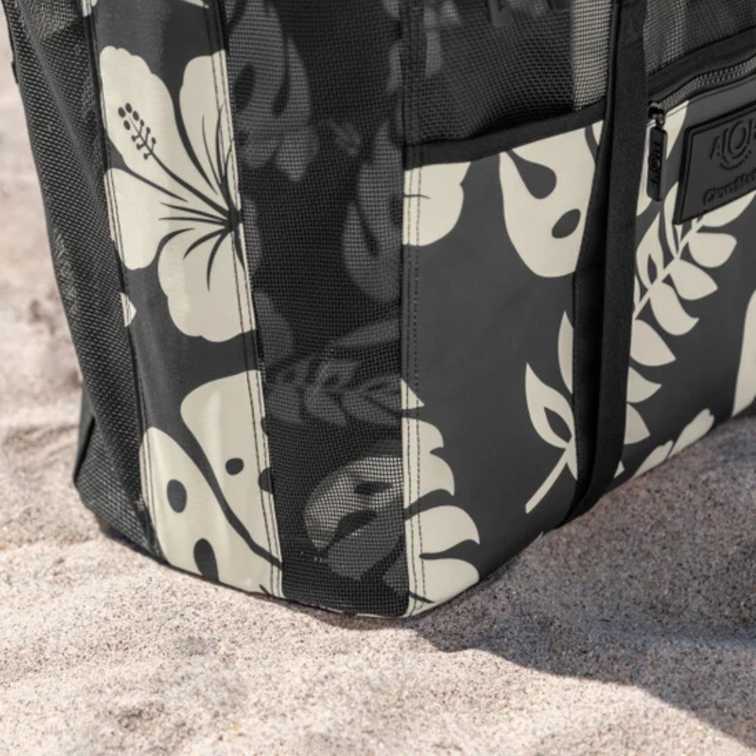 CLEVERMADE - Fourre-Tout de Plage Pliable Aloha-Collapsible-Beach-Tote-Noir-Fleur-Beige-Flower-Black-1872241-2061913