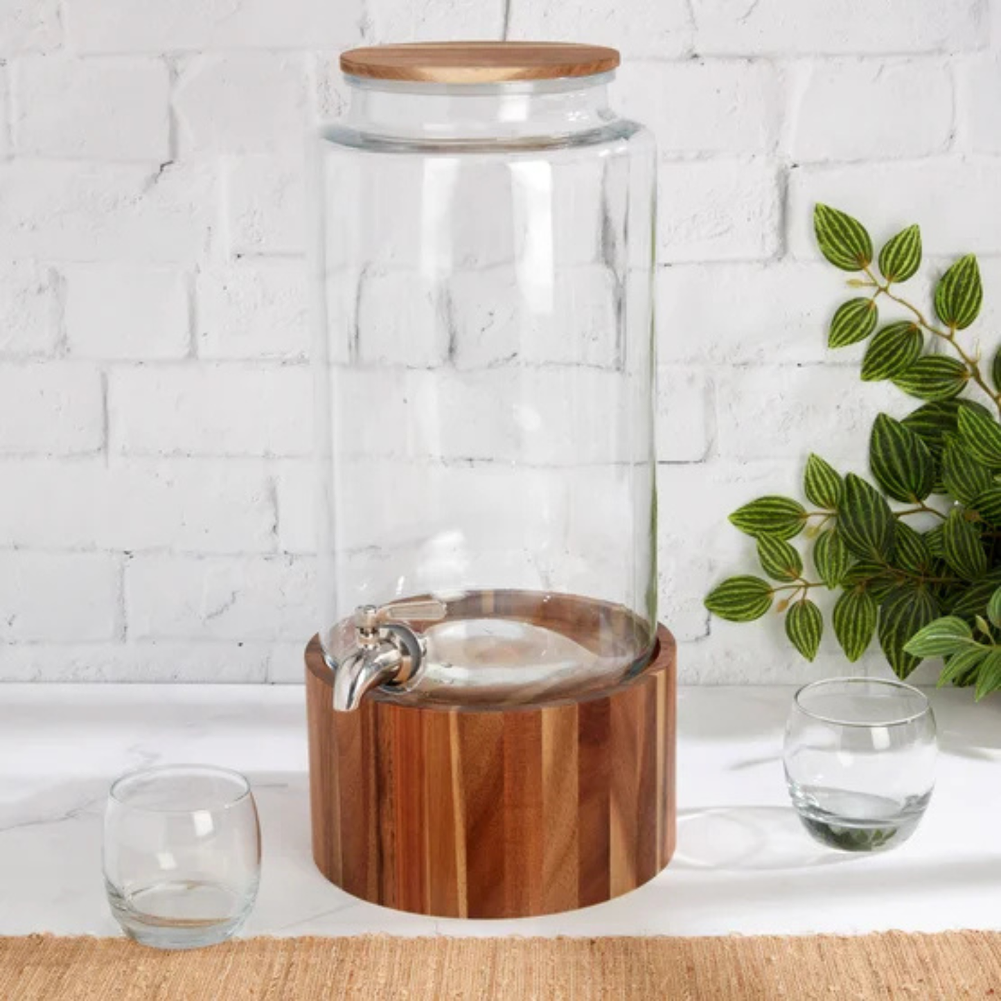 STUDIO TU - Distributeur de Boissons en Verre de 8,3 L-avec-support-en-bois-d'acacia-2,2G-Glass-Drink-Dispenser-with-acacia-wood-stand-1796162