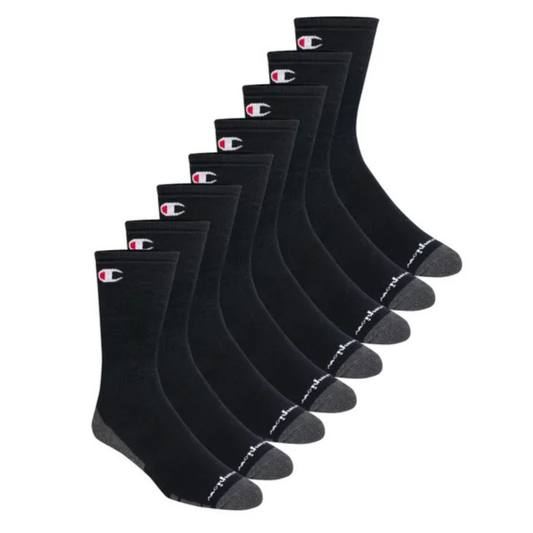 CHAMPION - Paquet de 8 Paires de Chaussettes Mi-Mollet pour Homme-Mens-Crew-Socks-8-Pair-Noir-Black-3952222