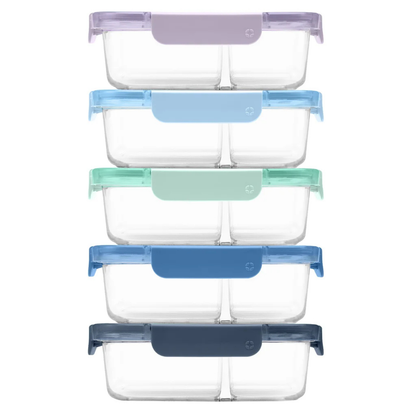 ELLO - Ensemble de 5 Contenants en Verre à 2 Compartiments-5-divided-glass-Containers-set-Color-Lock-1901809