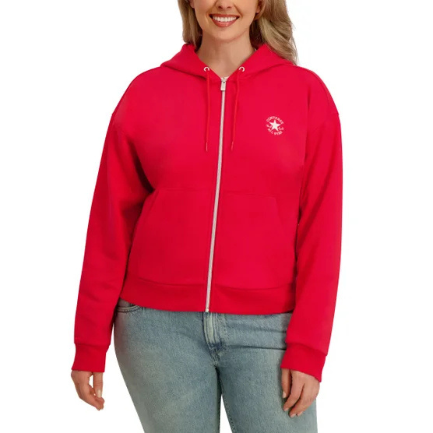 CONVERSE - Veste à Capuchon à Glissière pour Femme-Womens-Fll-Zip-Hoodie-Rouge-Red-1946137-1956623