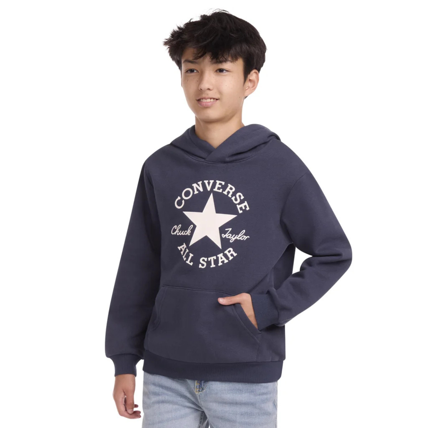 CONVERSE - Chandail à Capuchon en molleton pour Enfant-Kids-Fleece-Hoodie-Marine-Bleu-Navy-Blue-7582525-1981021