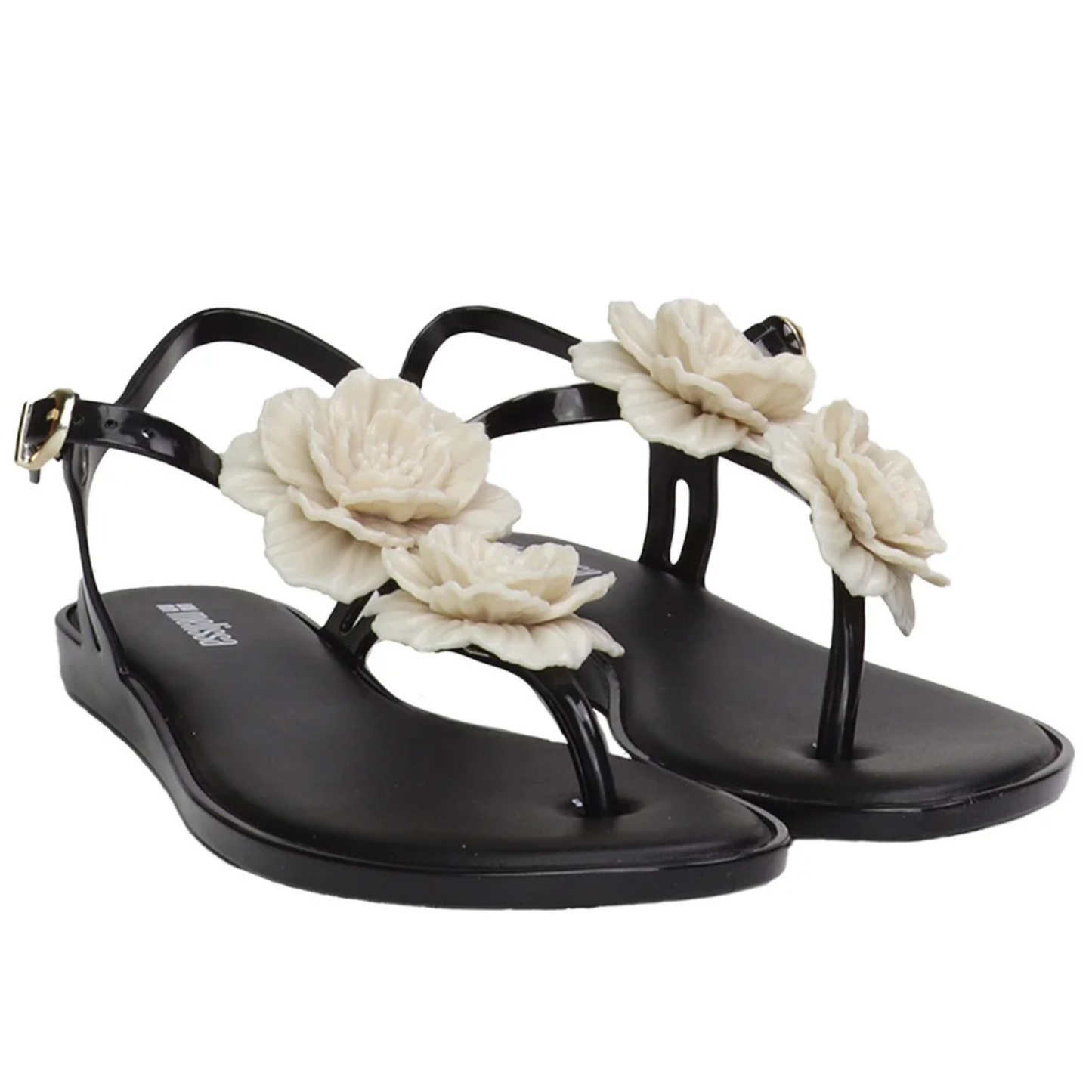 MELISSA - Sandales pour Femme-Womens-sandal-Fleur-Blanc-Noir-Flower-White-Black-1984148-2012418