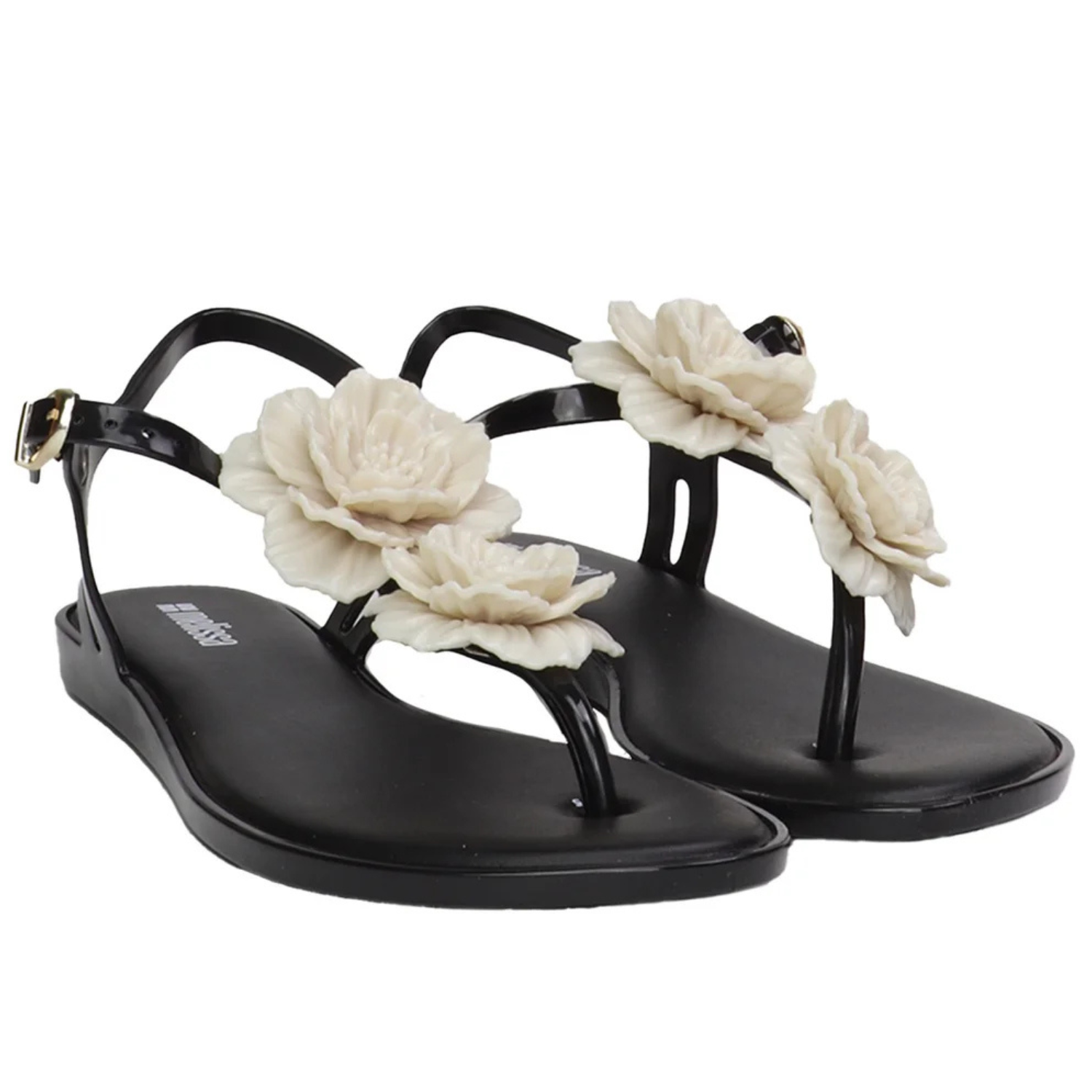 MELISSA - Sandales pour Femme-Womens-sandal-Fleur-Blanc-Noir-Flower-White-Black-1984148-2012418