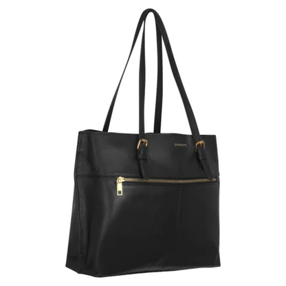 CHAMPS - Sac Fourre-Tout en Cuir-Leather-Tote-Bag-Noir-Black-2053365
