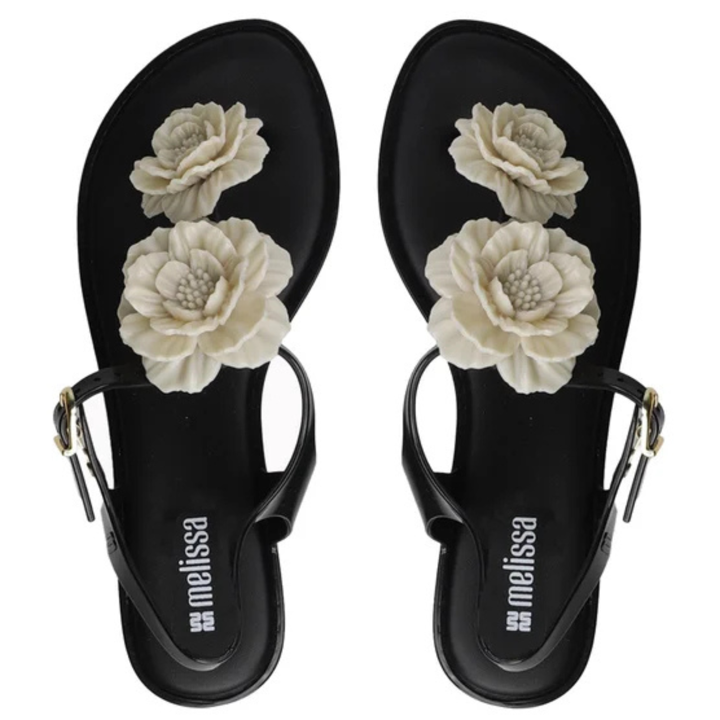 MELISSA - Sandales pour Femme-Womens-sandal-Fleur-Blanc-Noir-Flower-White-Black-1984148-2012418