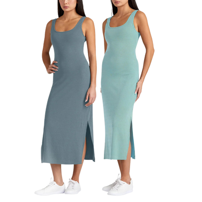 FRANK AND OAK - Paquet de 2 Robes Camisoles Côtelées-Womens-2-pack-rib-tank-dress-Vert-bleu-gris-green-blue-green-1993817-2005223