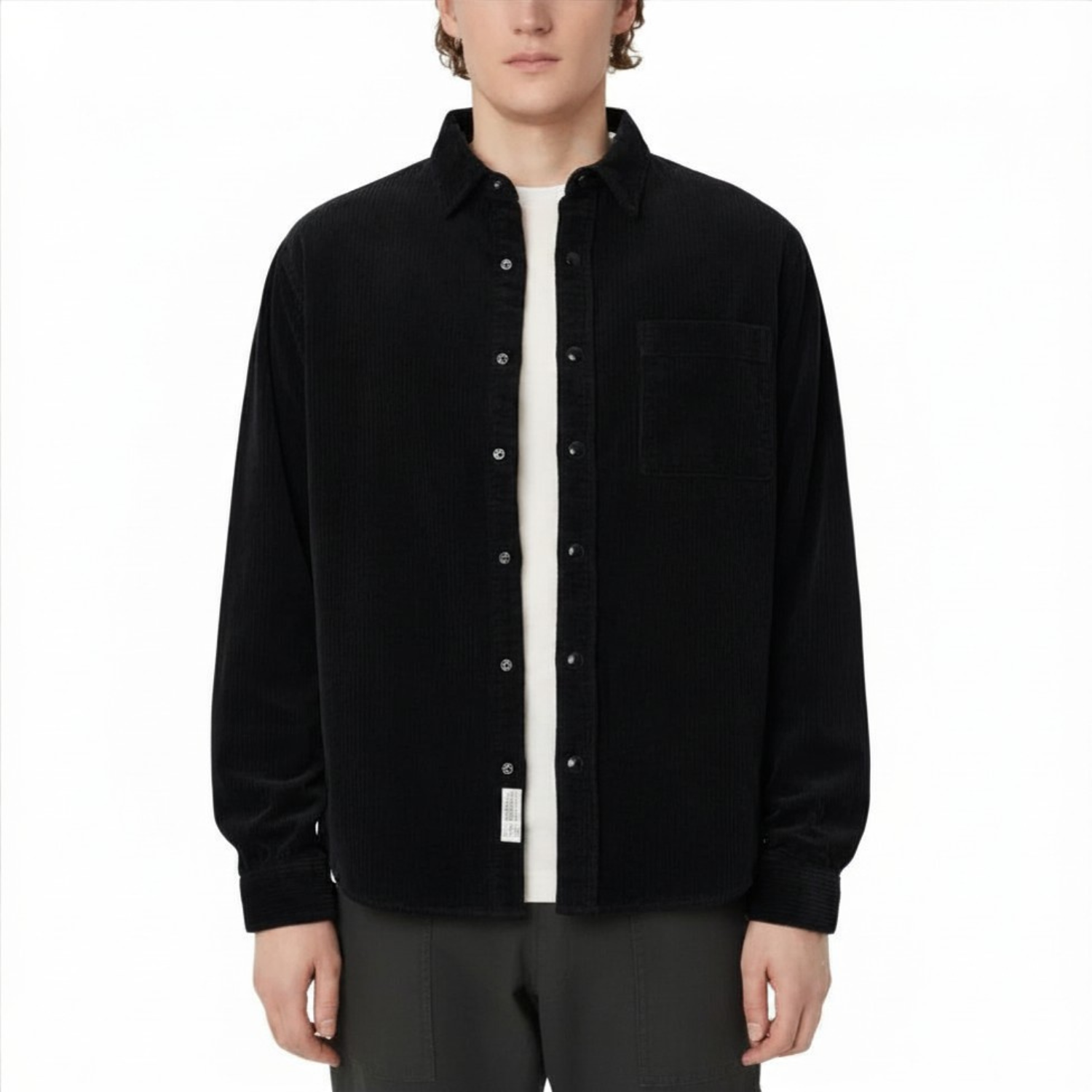 FRANK. BY FRANK AND OAK - Chemise en Velours Côtelé pour Homme-Mens-Corduroy-Shirt-Noir-Black-1968350
