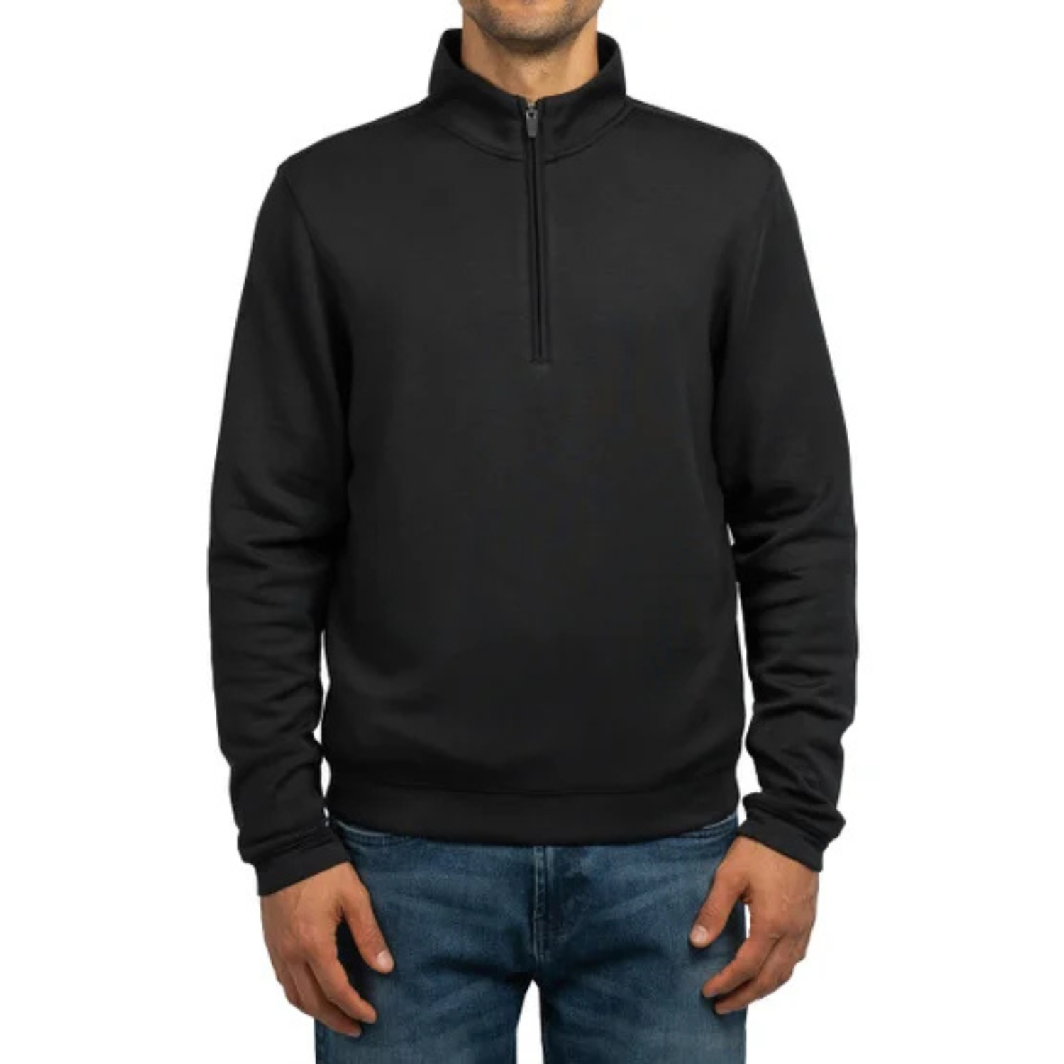 SCOTT BARBER - Chandail à Fermeture Glissière un Quart pour Homme-Mens-1/4-zip-Sweater-Noir-Black-1947860-1958197