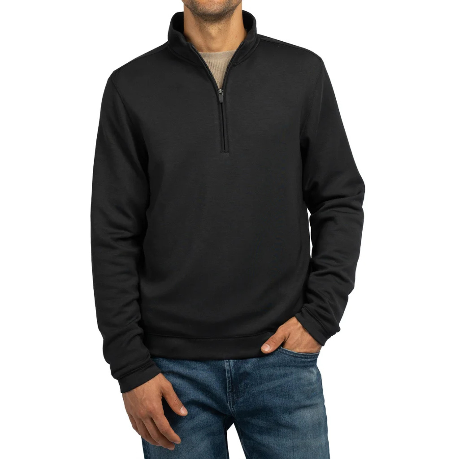 SCOTT BARBER - Chandail à Fermeture Glissière un Quart pour Homme-Mens-1/4-zip-Sweater-Noir-Black-1947860-1958197