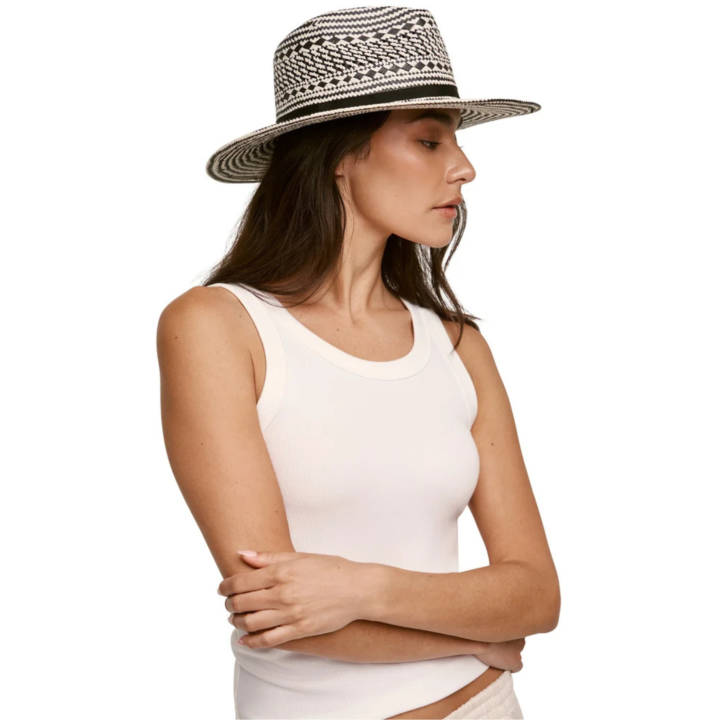 BANANA REPUBLIC - Chapeau en Paille pour Femme-Womens-Straw-Hat-Beige-Noir-Ligné-Black-Stripe-1972749-1983039
