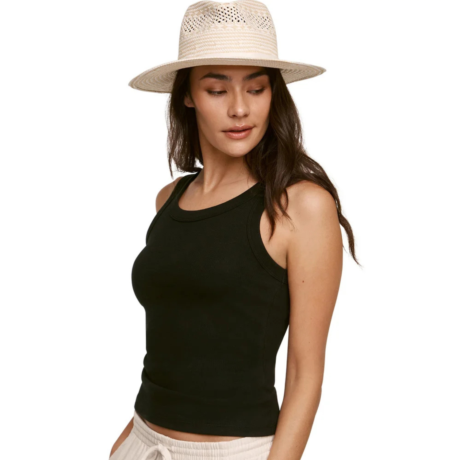 BANANA REPUBLIC - Chapeau en Paille pour Femme-Womens-Straw-Hat-Beige-Naturel-Natural-Blanc-White-Ligné-stripe-1972749-1983041