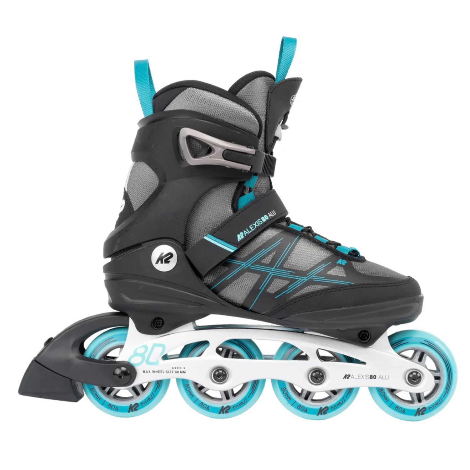 K2 SKATES - Patins à Roues Alignées Alexis 80 ALU pour Femme-Womens-Inline-Skates-Noir-Turqoise-Black-1940241