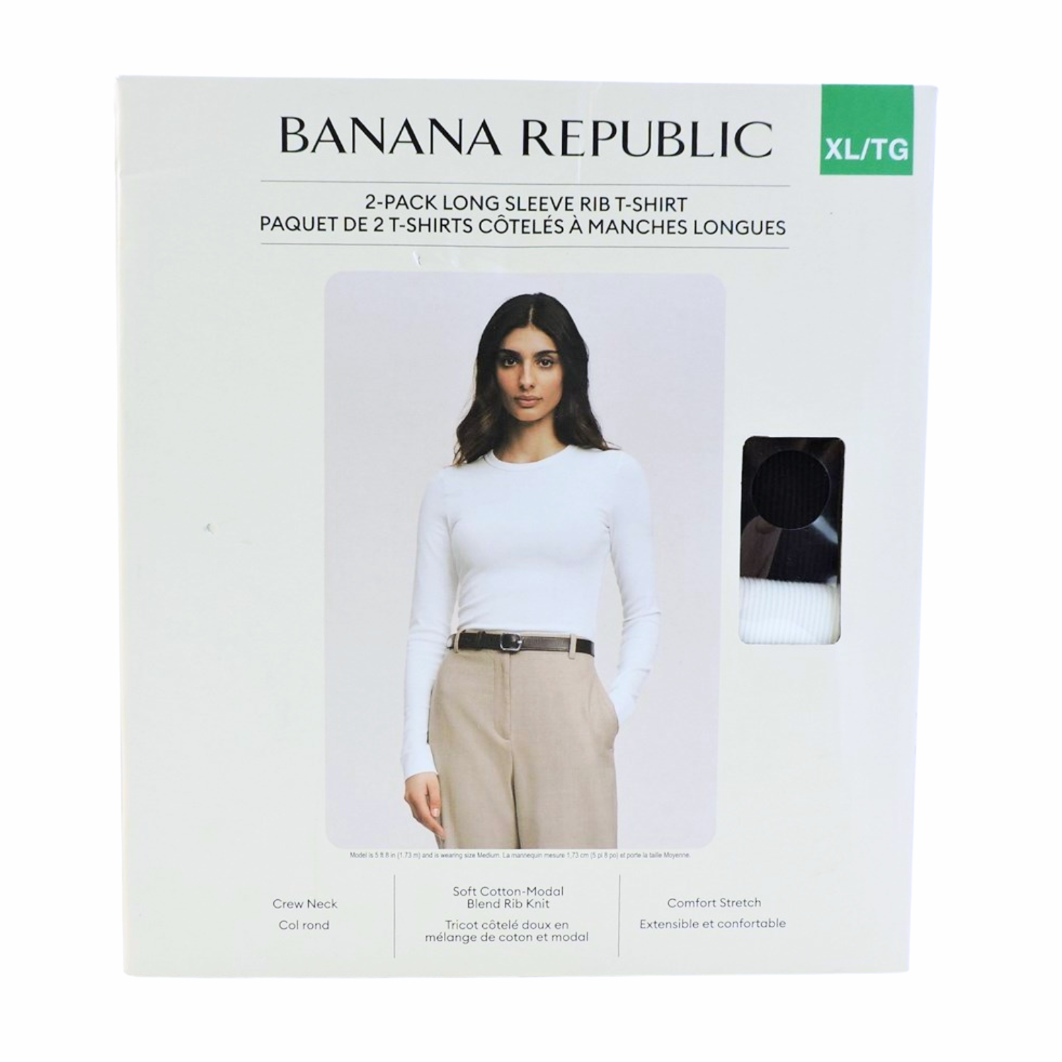 BANANA REPUBLIC - Paquet de 2 Chandails Côtelés à Manches Longues pour Femme-womens-2-pack-long-sleeve-rib-t-shirt-Blanc-Noir-White-1938353