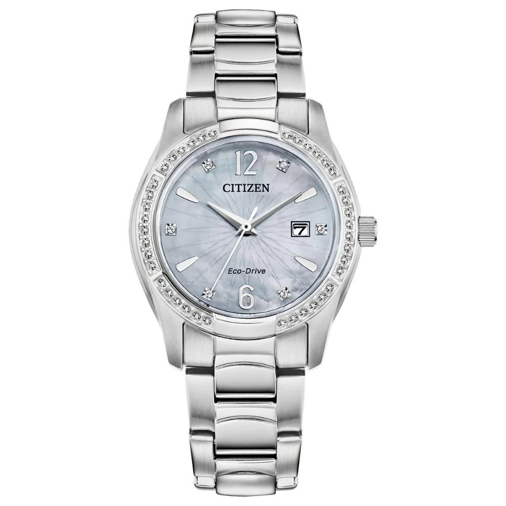 CITIZEN-MONTRE-FEMME-WOMEN-WATCH-SILVER-ARGENT-DIAMANT-DIAMOND-NACRÉ-MOTHER-OF-PEARL-ew2570-58n