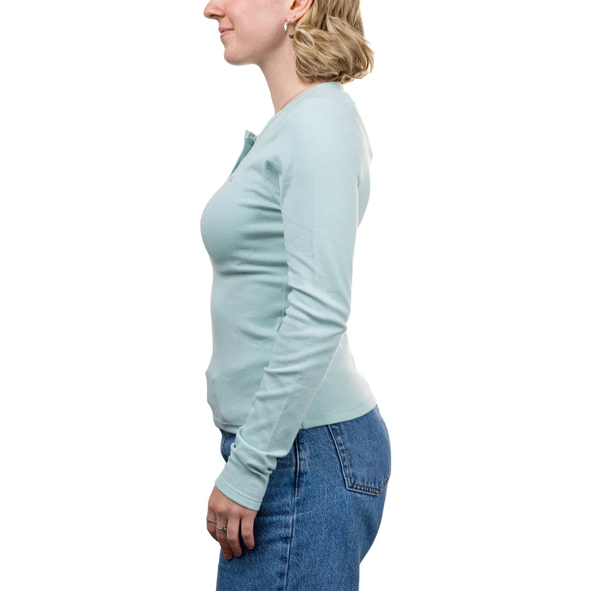 CALVIN KLEIN -  Chandail Henley pour Femme-Womens-Long-Sleeve-Bleu-Turquoise-Blue-1907725-1933648