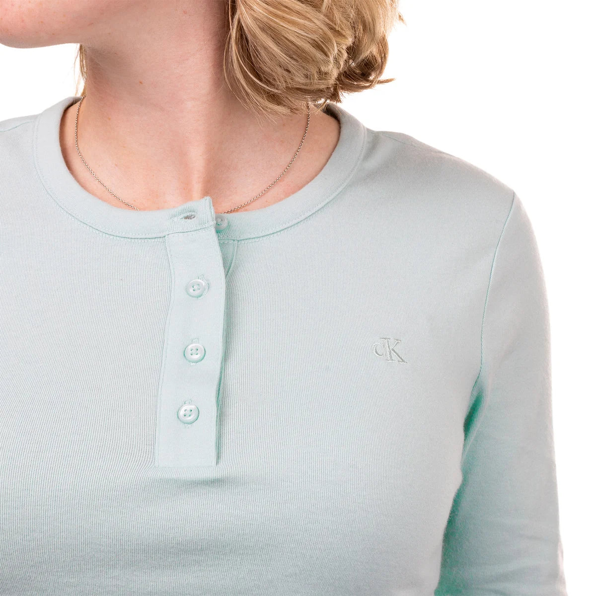 CALVIN KLEIN -  Chandail Henley pour Femme-Womens-Long-Sleeve-Bleu-Turquoise-Blue-1907725-1933648