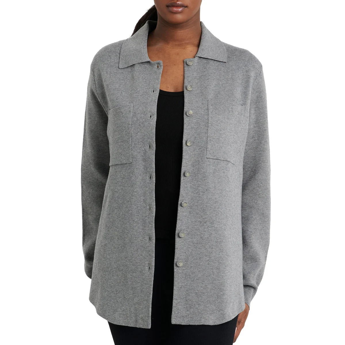 COMO VINTAGE - Veste-Chemise en Tricot Pour Femme-Womens-Knit-Shirt-Jacket-Gris-Grey-1914438-1944429