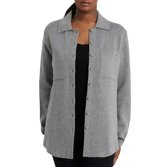 COMO VINTAGE - Veste-Chemise en Tricot Pour Femme-Womens-Knit-Shirt-Jacket-Gris-Grey-1914438-1944429