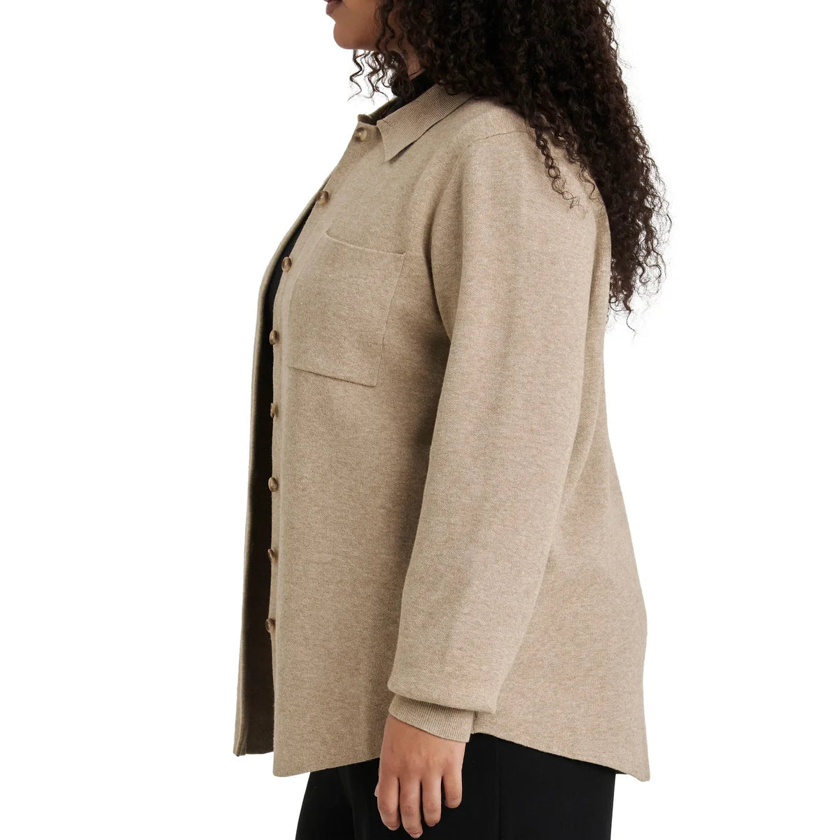 COMO VINTAGE - Veste-Chemise en Tricot Pour Femme-Womens-Knit-Shirt-Jacket-Beige-Brun-Brown-1914193-1944428