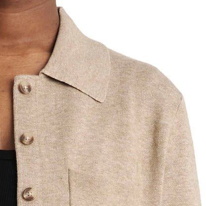 COMO VINTAGE - Veste-Chemise en Tricot Pour Femme-Womens-Knit-Shirt-Jacket-Beige-Brun-Brown-1914193-1944428