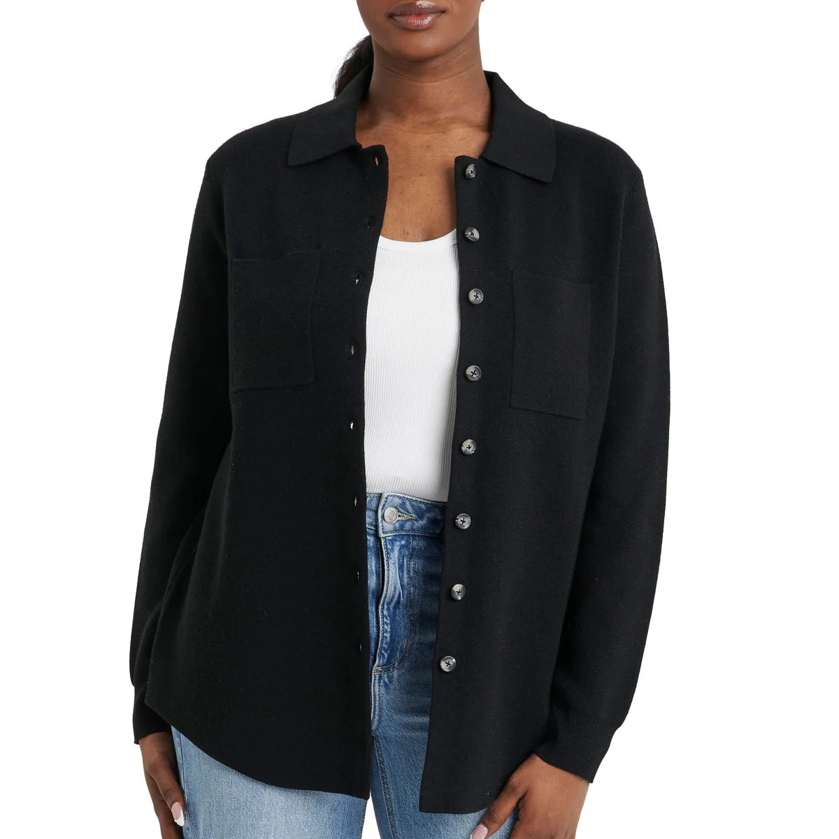 COMO VINTAGE - Veste-Chemise en Tricot Pour Femme-Womens-Knit-Shirt-Jacket-Noir-Black-1914191-1944427