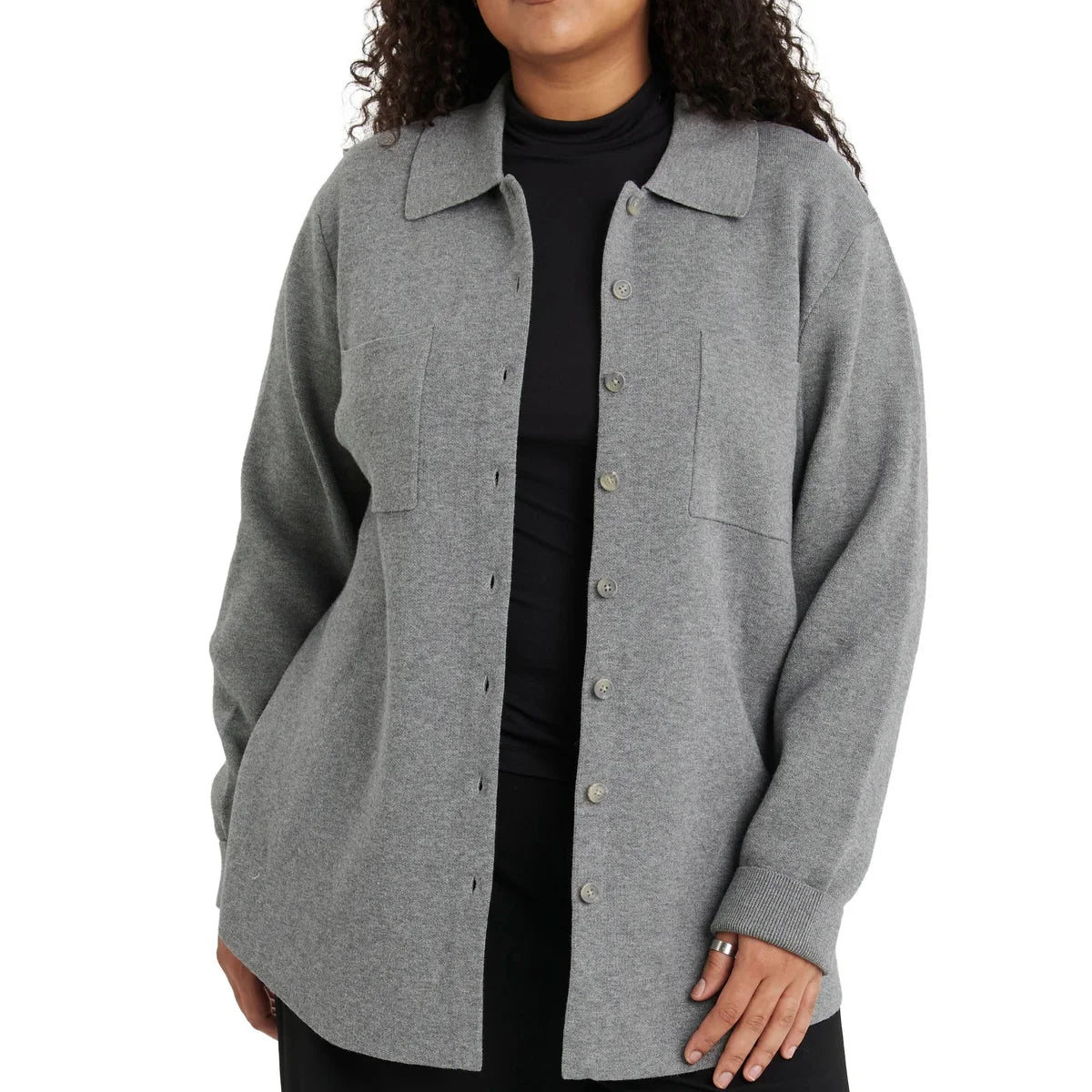 COMO VINTAGE - Veste-Chemise en Tricot Pour Femme-Womens-Knit-Shirt-Jacket-Gris-Grey-1914438-1944429