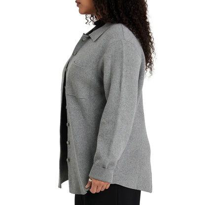 COMO VINTAGE - Veste-Chemise en Tricot Pour Femme-Womens-Knit-Shirt-Jacket-Gris-Grey-1914438-1944429