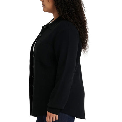 COMO VINTAGE - Veste-Chemise en Tricot Pour Femme-Womens-Knit-Shirt-Jacket-Noir-Black-1914191-1944427