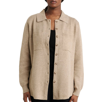 COMO VINTAGE - Veste-Chemise en Tricot Pour Femme-Womens-Knit-Shirt-Jacket-Beige-Brun-Brown-1914193-1944428