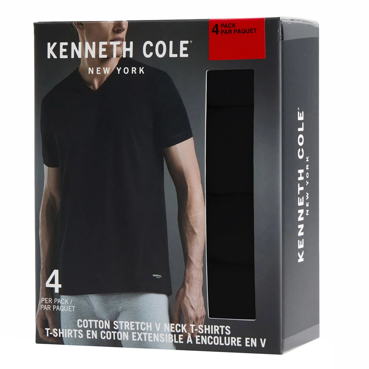 KENNETH COLE - Paquet de 4 T-Shirt pour Homme-V-NECK-PACK-COSTCO-1915350-NOIR-BLACK-5