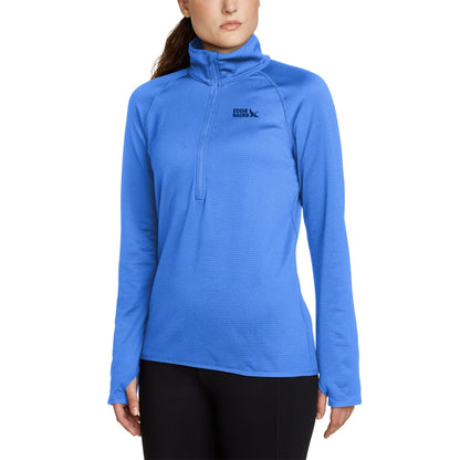 EDDIE BAUER - Chandail en Molleton Quadrillé avec Demi-Fermeture à Glissière pour Femme-WOMEN'S-GRID-FLEECE-HALF-ZIP-SHIRT-LONGSLEEVE-COSTCO-6657501-BLUE-BLEU