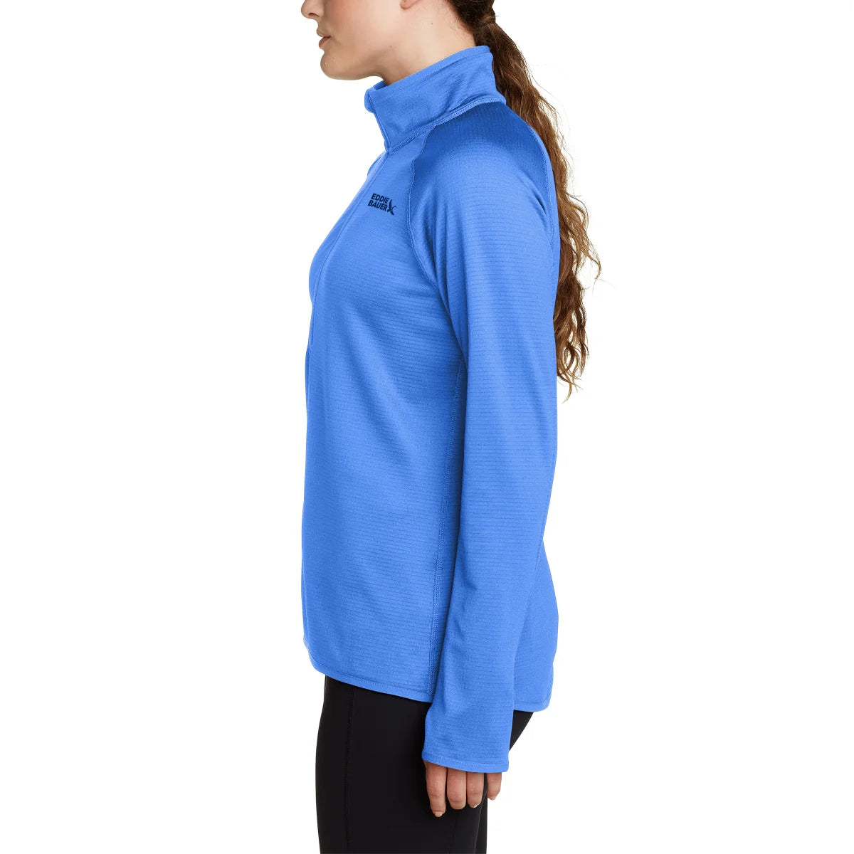 EDDIE BAUER - Chandail en Molleton Quadrillé avec Demi-Fermeture à Glissière pour Femme-WOMEN'S-GRID-FLEECE-HALF-ZIP-SHIRT-LONGSLEEVE-COSTCO-6657501-BLUE-BLEU-3