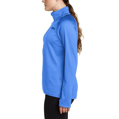 EDDIE BAUER - Chandail en Molleton Quadrillé avec Demi-Fermeture à Glissière pour Femme-WOMEN'S-GRID-FLEECE-HALF-ZIP-SHIRT-LONGSLEEVE-COSTCO-6657501-BLUE-BLEU-3