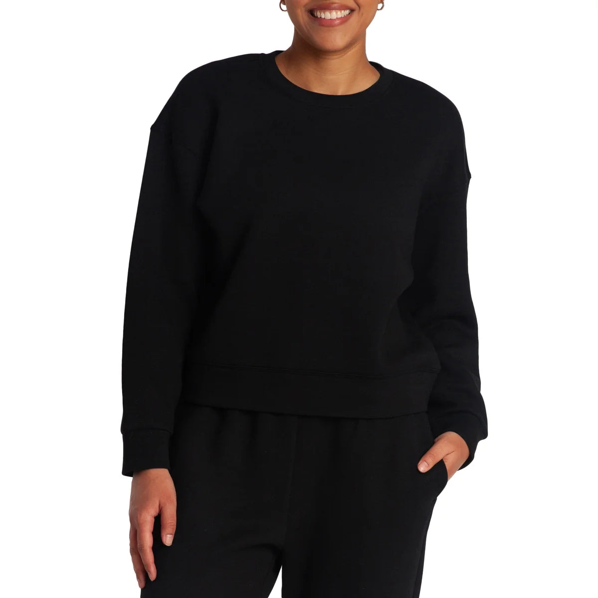 LAZYPANTS - Chandail à Col Rond en Molleton Doux-Womens-Double-Knit-Fleece-Crewneck-sweatshirt-1917547-1920929-Noir-Black