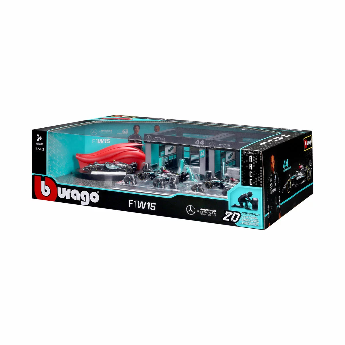 BURAGO - Ensemble d'Écurie de Formule 1-paddock-bundle-formula-costco-1851433-mercedes-bleu-blue-3