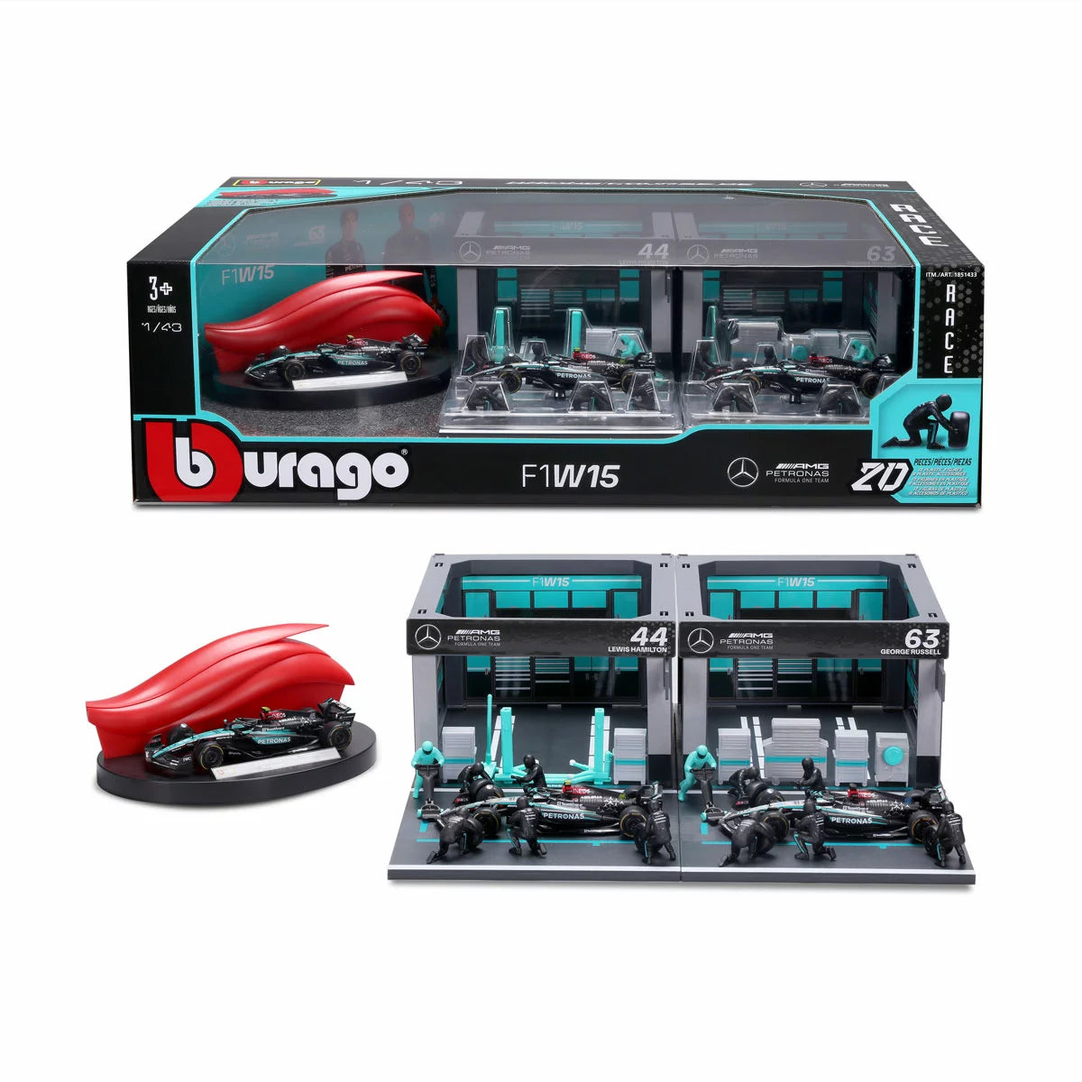 BURAGO - Ensemble d'Écurie de Formule 1-paddock-bundle-formula-costco-1851433-mercedes-bleu-blue-4