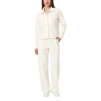MONDETTA - Veste Courte Texture Velours Côtelé pour Femme-Womens-Cropped-Corduroy-Texture-Shirt-Blanc-Crème-White-Cream-1922940-1925855