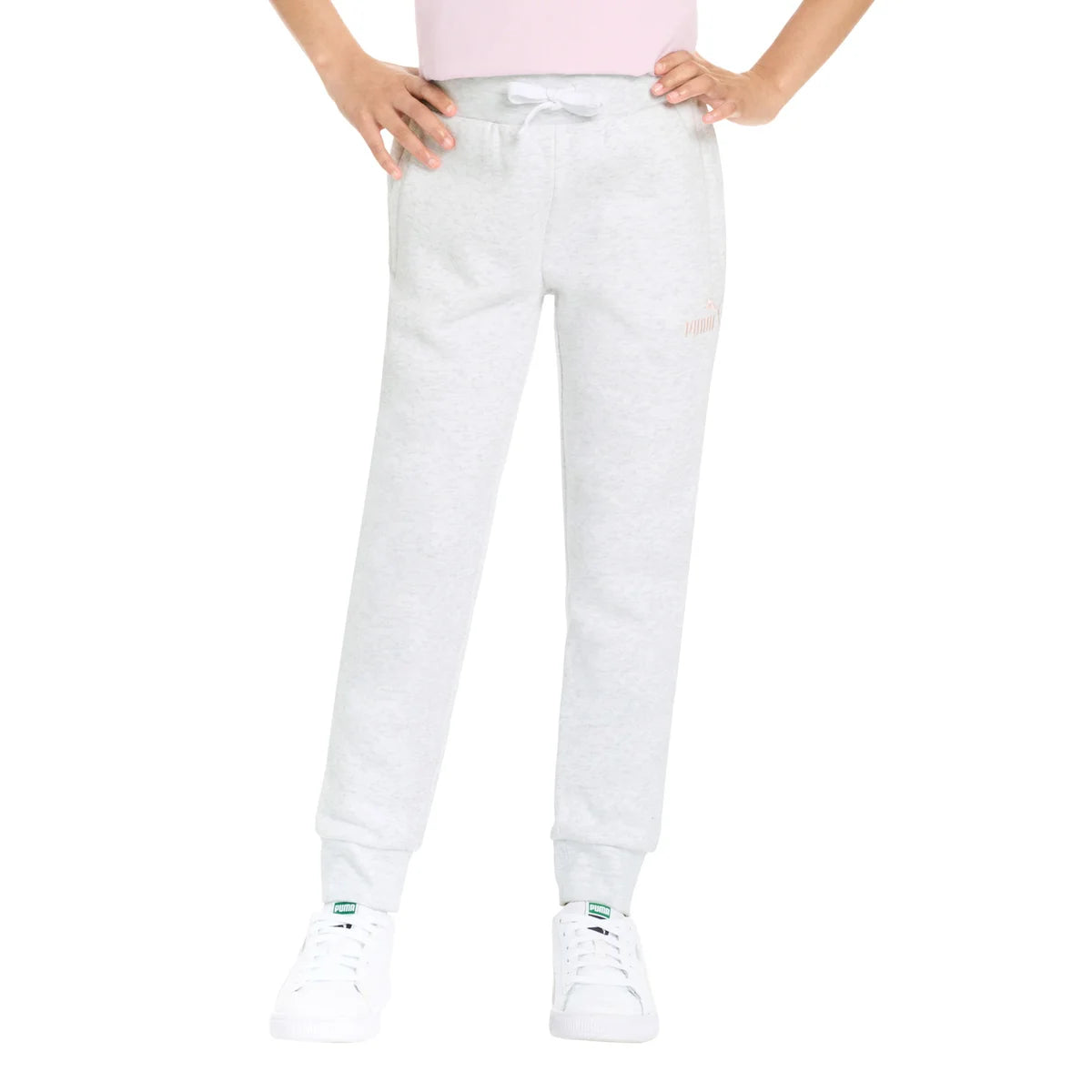 PUMA - Pantalon d'Entrainement en Molleton pour Fille-girls-fleece-jogger-costco-3415670-gris-grey-white-blanc