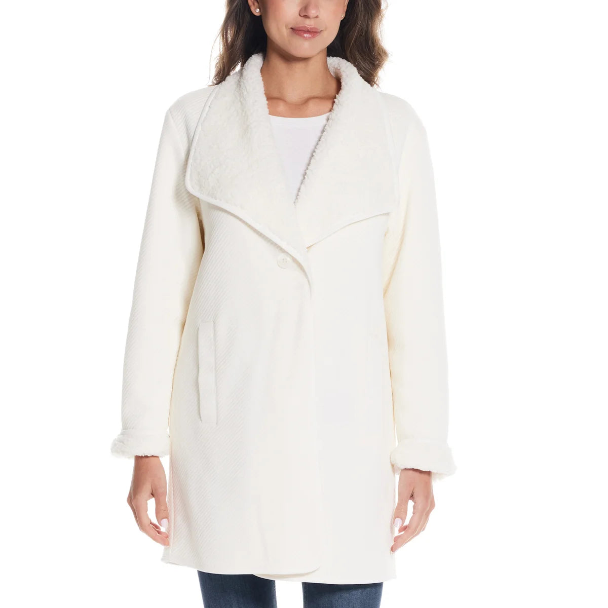 WEATHERPROOF - Cardigan Réversible en Sherpa pour Femme-Womens-Reversible-Sherpa-Cardigan-Blanc-White-Crème-Cream-1931775-1931777