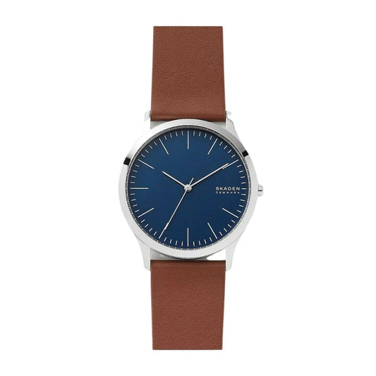Skagen-montre-homme-bleu-cuir-brun